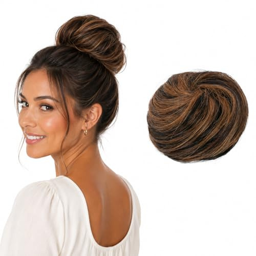 CAISHA 100% Cabello Real Moño Postizo Hepburn Moño Coletero Mezcla Marrón H311h