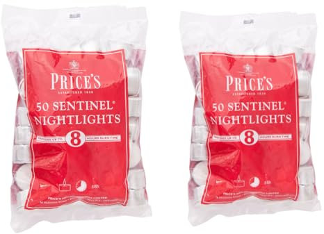 Price's Candles 100 Pack Sentinel Range 8 Hour Tealights Bags | Perfect Long Burning Tea Lights for Home, Catering or General Use | 100 Standard Size Long Burning Tea Lights