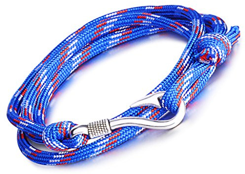 Infinite U Punk Nautical Fish Hook Womens Mens Wrap Bracelet Braided Colorful Nylon Rope Alloy 4-Strands Bracelet Charm Wristband Bangle