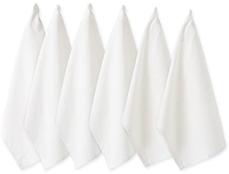 DII Basic Solid Dishtowel Collection Cotton Flat Woven, Small Set, 18x28, White, 6 Piece