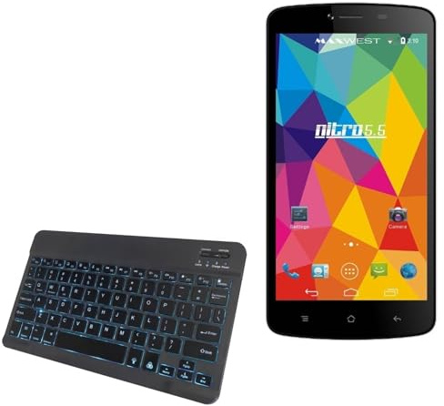 BoxWave Keyboard Compatible with Maxwest Nitro 5.5 - SlimKeys Bluetooth Keyboard - with Backlight, Portable Slim LED 7 Colors - Jet Black