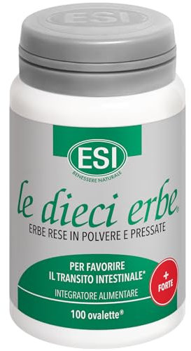 ESI - Le Dieci Erbe +Forte, Integratore Alimentare Vegetale con Tarassaco, Lassativo Naturale Contro Stitichezza e Flatulenza, Regola il Transito Intestinale, Senza Glutine, Vegan, 100 Ovalette
