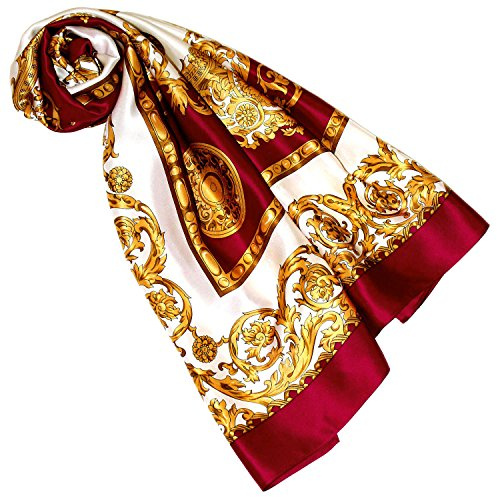 Lorenzo Cana Damen Seidentuch rot gold weiss Barocktuch 100% Seide 100 cm x 100 cm harmonische Farben Damentuch Schaltuch 8901088