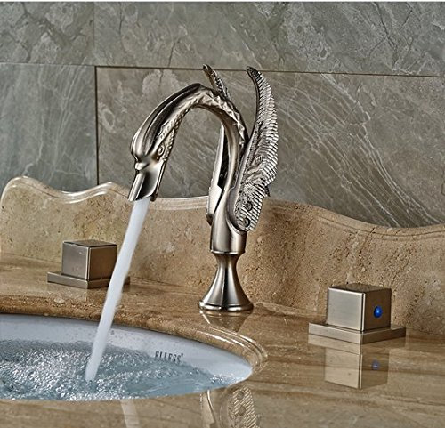 Gowe Montage Bord cygne Mitigeur de lavabo robinet Répandue double poignée de salle de bain Lavabo Robinet Nickel brossé Finition