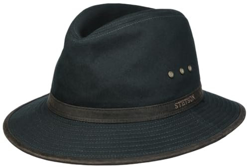 Stetson AVA Cotton Outdoorhut - Traveller-Hut Herren - Australienhut mit UV-Schutz (40+) - Baumwollhut Frühjahr/Sommer - Herrenhut dunkelblau L (58-59 cm)