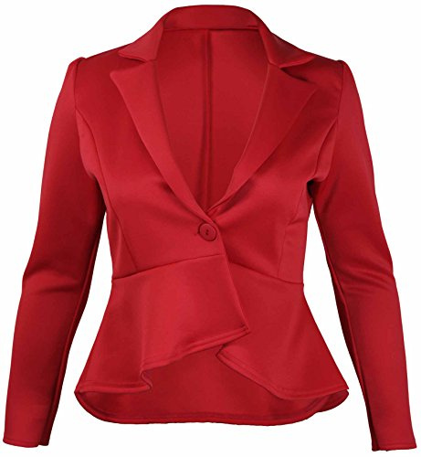 Purple Hanger - Veste Blazer Femme Peplum Vrille Equipée Manches Longues Evasée Slim Grande Taille - Rouge, EU 46