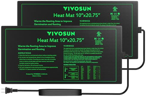 VIVOSUN 2er-Pack Heizmatte 25,4x52,7cm für Setzlinge, Wasserdichte Wärmematte UL & MET Zertifiziert, Pflanzen-Heizmatte für Keimung, Hydroponik, Indoor Garten & Gewächshaus