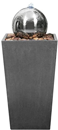 Primrose 82cm Stainless Steel Sphere & Column Patio Water Feature with LED lights