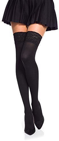 Romartex halterlose Mikrofaser 40 DEN Strümpfe mit Spitze, XL, schwarz