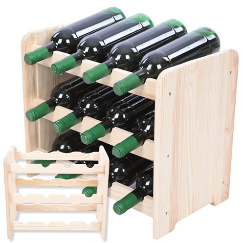 MODO24 Flaschenregal, Weinregal Holz für 12 Flaschen, Weinschrank, Weinständer, Getränkeregal, Weinflaschenhalter, Flaschen Organizer, Weinschrank, Abmessungen 38x43x25 cm, Farben: Naturholz