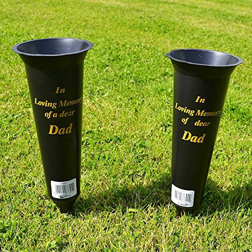 Set of 2 Dad In Loving Memory Spiked Memorial Grave Flower Vases