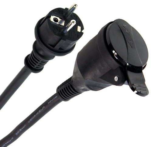 Plugger Professionell elektrisk förlängningssladd IP44, vattentät IP44, längd 20 m, svart. 16 A 3G sektion 1,5 mm². Lämplig för utomhus- eller inomhusbruk, skyddskåpa, professionell kvalitet.