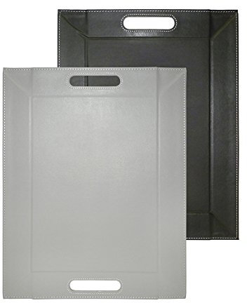 Freeform DUO Tablett 45 x 35 cm | Grau/Schwarz | 2 in 1 Serviertablett und Tischset | bis 90°C hitzebeständiges Wendetablett | Kunstleder Tablett rechteckig | mit Griffen zum Tragen