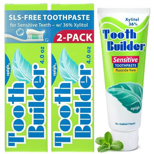 Squigle Tooth Builder SLS Free Toothpaste (Stops Tooth Sensitivity) Prevents Canker Sores, Cavities, Perioral Dermatitis, Bad Breath, Chapped Lips, 4 oz (8 Ounce (Pack of 2), Unflavored)
