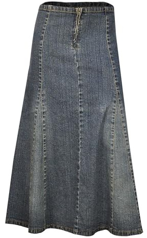 Clove Jeans A Line Midi Skirts for Women UK - Blue Stretch Denim Midi Skirt with V Panels on the Bottom Hem - Below Knee Length Skirt Plus Size Denim 12-24