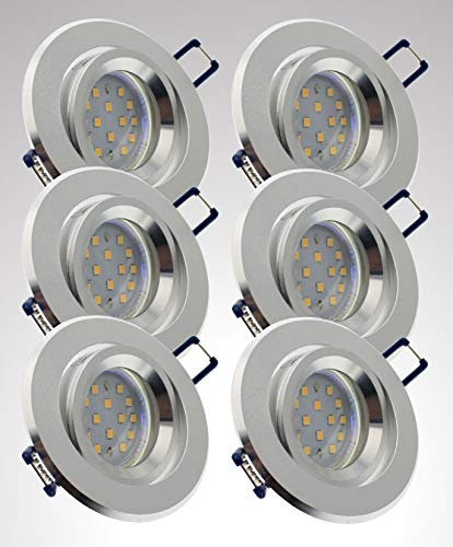 Trango 6er Set LED Einbauleuchten 6737R-06MO Einbaustrahler I Spots aus rostfreiem Aluminium incl. 6x LED Modul nur 30mm Einbautiefe I Einbauspots I Deckenspots