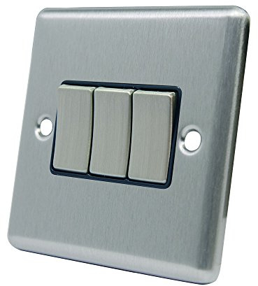AET CSC3GSWIBS 10 A 3-Gang 2-Way Satin Finish Chrome Classical Triple Black Insert Metal Rocker Light Switch