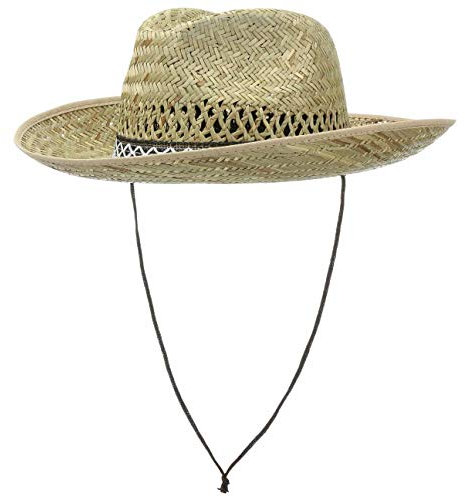 Hutshopping Santiago Western Hut Damen/Herren - Cowboyhut aus 100% Stroh - Strohhut hergestellt in Italien - Sonnenhut in XL 61 cm - Westernhut mit Kinnband