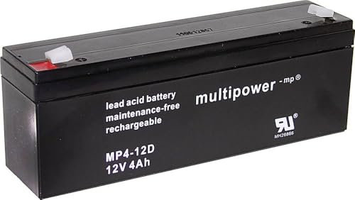 MultiPower - Batería de Plomo de 12 v 4 ah mp4-12d a97402 Plomo-vellón (agm) (w x h x d) 195 x 76 x 47 mm Plana Conector de 4,8 mm MF