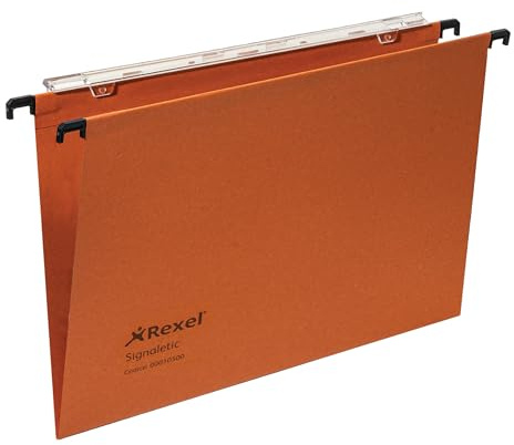 Rexel Signaletic Cartelle Sospese per cassetto con fondo a V, Interasse 39 cm, Arancione, Confezione da 25 pz, ACCO10500