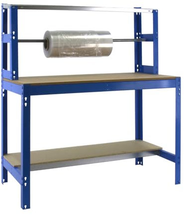 Simon Rack Banco de Trabajo Taller, Capacidad Carga 600 kg, 1445x1210x760 mm, Mesa de Trabajo, Azul/Madera - BT4
