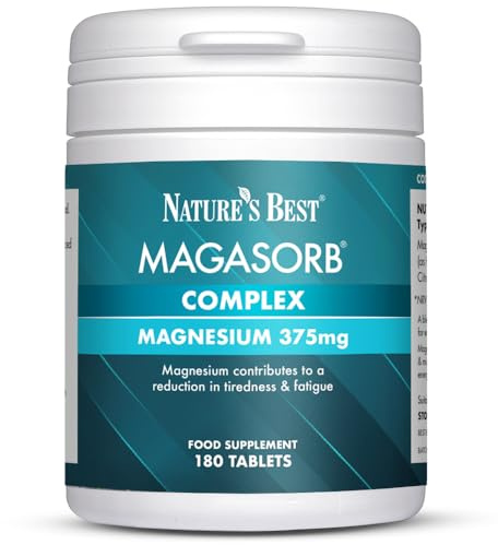 Nature's Best MagAsorb Complex 375mg - High Strength Magnesium - Contributes to The Reduction of Tiredness & Fatigue - UK Made - 180 Vegan Tablets (6 Months' Supply)