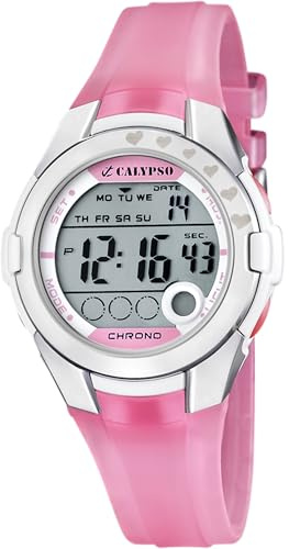 Calypso Kinderuhr Digital - Kautschuk Rosa - 10 ATM - Datum Kalender Chronograph Doppelzeit Licht Alarm 12/24h - K5571/2
