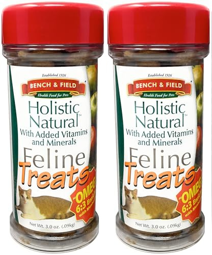 Bench & Field Holistic Natural Healthy Kitty Cat Treats | Crunchy Fish-Shaped Bites | Delicious Seafood Flavored Snack, 3-Ounce (Pack of 2 Bottles)