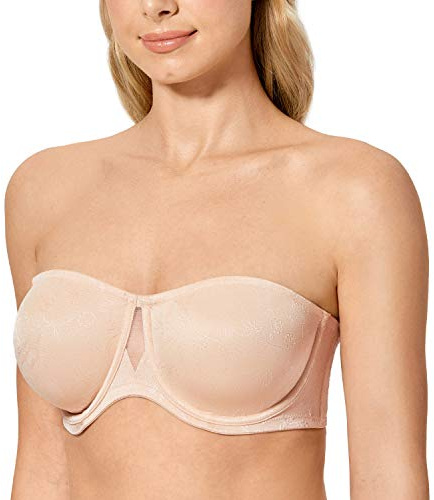 DOBREVA Femme Soutien Gorge sans Bretelles Bandeau Grande Taille avec Armature Non Rembourré Confortable Beige 85D
