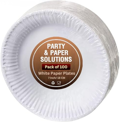 100 White Paper Plates - 7 inch/18cm Quality Durable Plates Ideal for hot and Cold Food