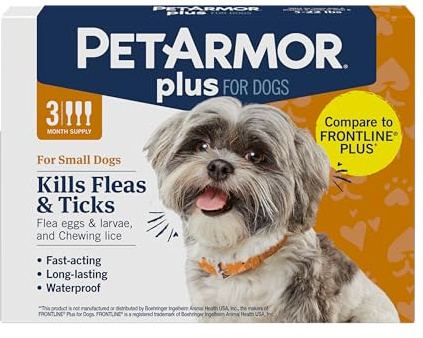 PetArmor Plus Flea and Tick Prevention for Dogs, Small Dog Flea and Tick Treatment, 3 Doses, Waterproof Topical, Fast Acting (5-22 lbs)