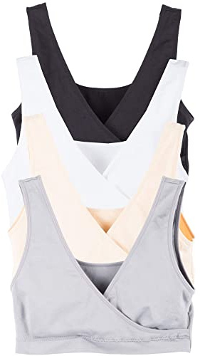 Caramel Cantina 4 Pack Nursing Maternity Women’s Sleep Comfort Bralette Bra (Medium, Basics)