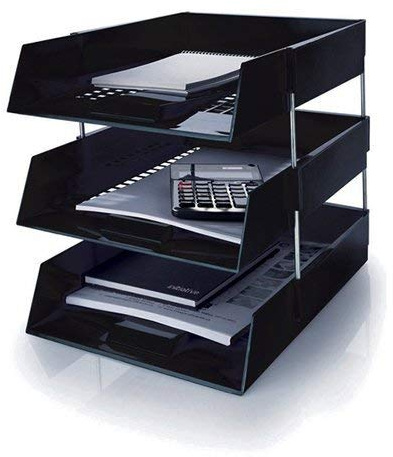 5 Star Black A4 Plastic Letter File Trays, Including Risers. (3 Trays/2 Riser Sets)
