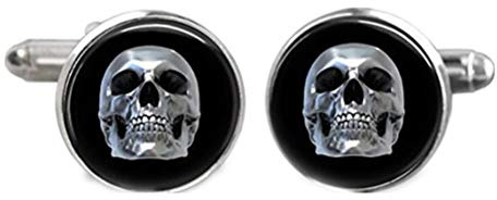 ODETOJY 1 paire de boutons de manchette en forme de tête de mort pour homme moderne argenté tendance steampunk ras du cou bijoux au design unique vintage rond en verre, middle, Métal