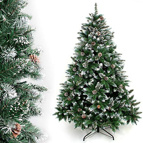 Yorbay Albero di Natale, Pino artificiale ricoperto da neve e decorato da pigne, Materiale PVC e PP e Ferro, Dimensione da 120 cm a 240 cm (150 cm) Riutilizzabile
