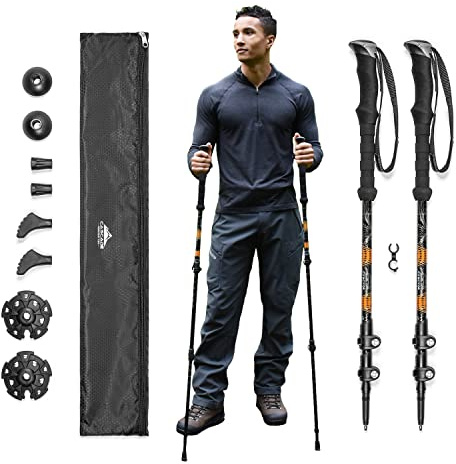 Cascade Mountain Tech Trekking Poles - Aluminum Hiking Walking Sticks with Adjustable Locks Expandable to 54 (Set of 2) , Orange