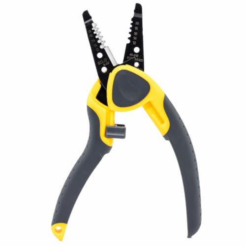 IDEAL Electrical 45-915 Kinetic Reflex T-Stripper - 10-20 AWG, Wire Stripper with Thumb Rest, Plier Nose, Slide Lock, Textured Grips
