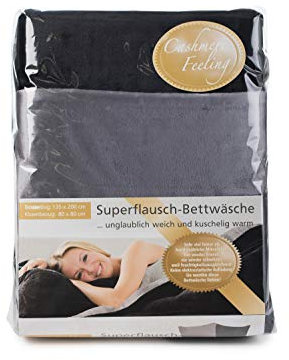 Gözze - Wendebettwäsche, Cashmere-Feeling, Bettbezug: 135 x 200 cm, Kissenbezug: 80 x 80 cm, Mikrofaser - Schwarz/Anthrazit