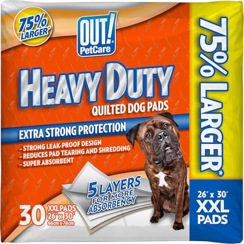 OUT! Petcare Puppy Pads XXL, Heavy Duty, Leak Proof Pee Pads for Dogs, Potty Training & Housebreaking, Puppy Essentials (26x30, 30 Count)