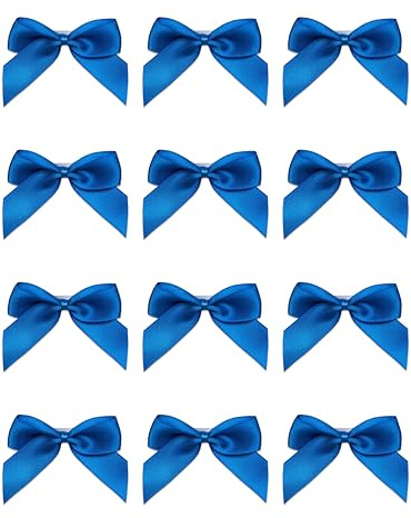 Italian Options Small Satin Ribbon Bows, Self Adhesive Bow Decorations for Crafts, Gift Wrap, Hampers, Hair Bows, Wedding Stationery, Floristry, Christmas, Cakes, Crafting, Royal Blue, 12 Pack, 5 cm