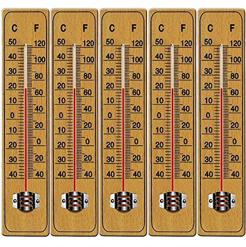 DEUBA® 5x Garten Thermometer mit Celsius Fahrenheit Skala Haushalt Analog Außenthermometer Aufhängung Wetterstation Holz
