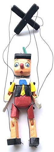 HC Enterprise-019 Pinocchio aus Holz mit mehrfarbigem Seil, 20 cm