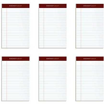 TOPS Docket Gold Writing Pads, 5 x 8, Jr. Legal Rule, 50 Sheets, 6 pack (99705), White