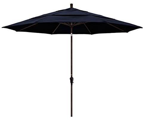 California Umbrella 11' Round Aluminum Market Umbrella, Crank Lift, Auto Tilt, Bronze Pole, Pacifica Navy Blue