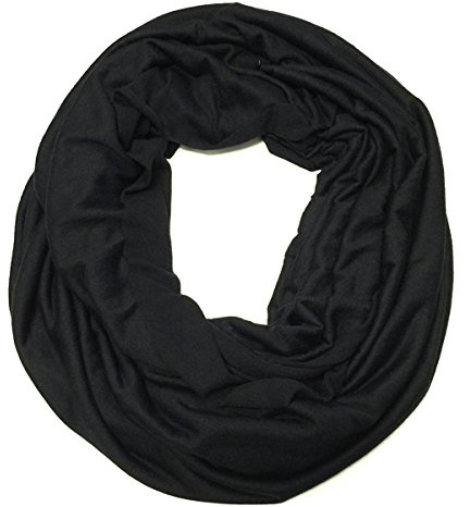 allydrew Soft Lightweight Jersey Knit Solid Color Infinity Scarf Jersey Circle Scarf, Black, One Size