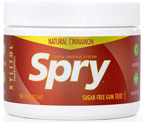 Spry Fresh Chicle Natural con Xilitol Sistema de Defensa Dental sin Aspartamo sin Azúcar sin OGM sin Gluten (Cinnamon, 100 Count - Pack of 1)