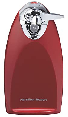Hamilton Beach Electric Automatic Can Opener with Auto Shutoff, Knife Sharpener, Cord Storage, and SureCut Patented Technology, Extra-Tall, Red