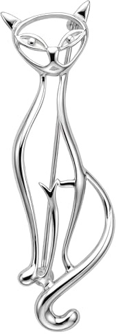 Alexander Castle 925 Sterling Silver Cat Brooch for Women - 60mm x 25mm Silver Brooch Pin with Jewellery Gift Box