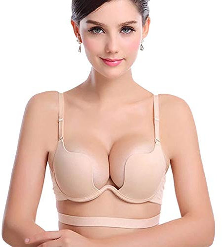 Nature Damen Deep U Multiway Plunge Bra Push-Up BH Unterwäsche - (Apricot 80C)