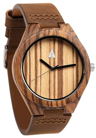 Treehut Wooden Watches for Men, Japanese Miyota Movement, Stylish Exotic Wrist Watch with Adjustable Stainless Steel Buckle, Leather Straps, Watch Made Real Bamboo Wood, Relojes para Hombre